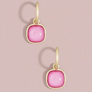 Cushion Resin Stone Drop Hoop Earrings