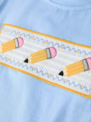Back to School Pencil Boys Set Applique Plaid Shorts