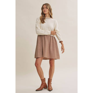 Mixed Media Long Sleeve Twofer Mini Dress