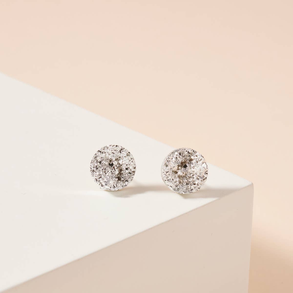 Metallic Druzy Stone Round Stud Earrings