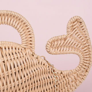 Whale Woven Straw Top Handle Clutch
