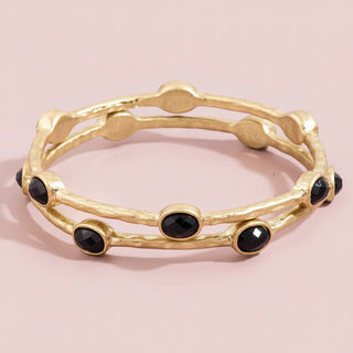 Oval Stone Station Hammered Bangle Set