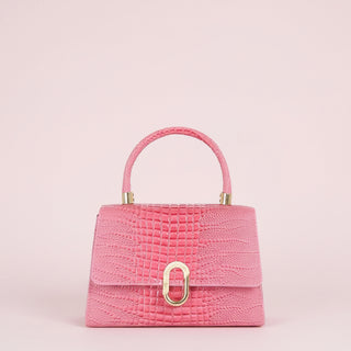 Croc Embossed Push Lock Flap Satchel