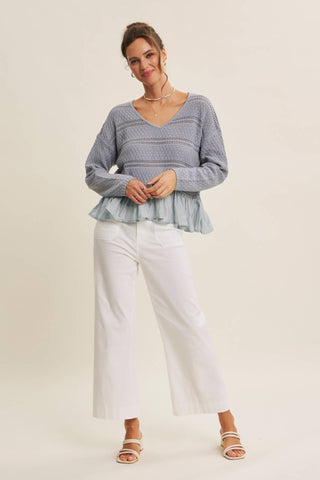 Stretch Cotton Linen High-Waist Ankle Pants