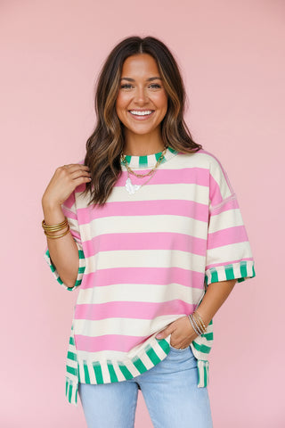 Color Block Striped Oversized Tee