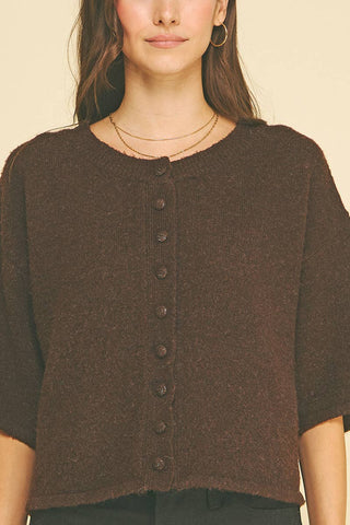 Women's Button-Down Short Sleeve Textured Knit Sweater