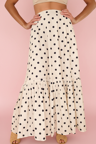 Polka Dot Ruffled Slit Maxi Skirt