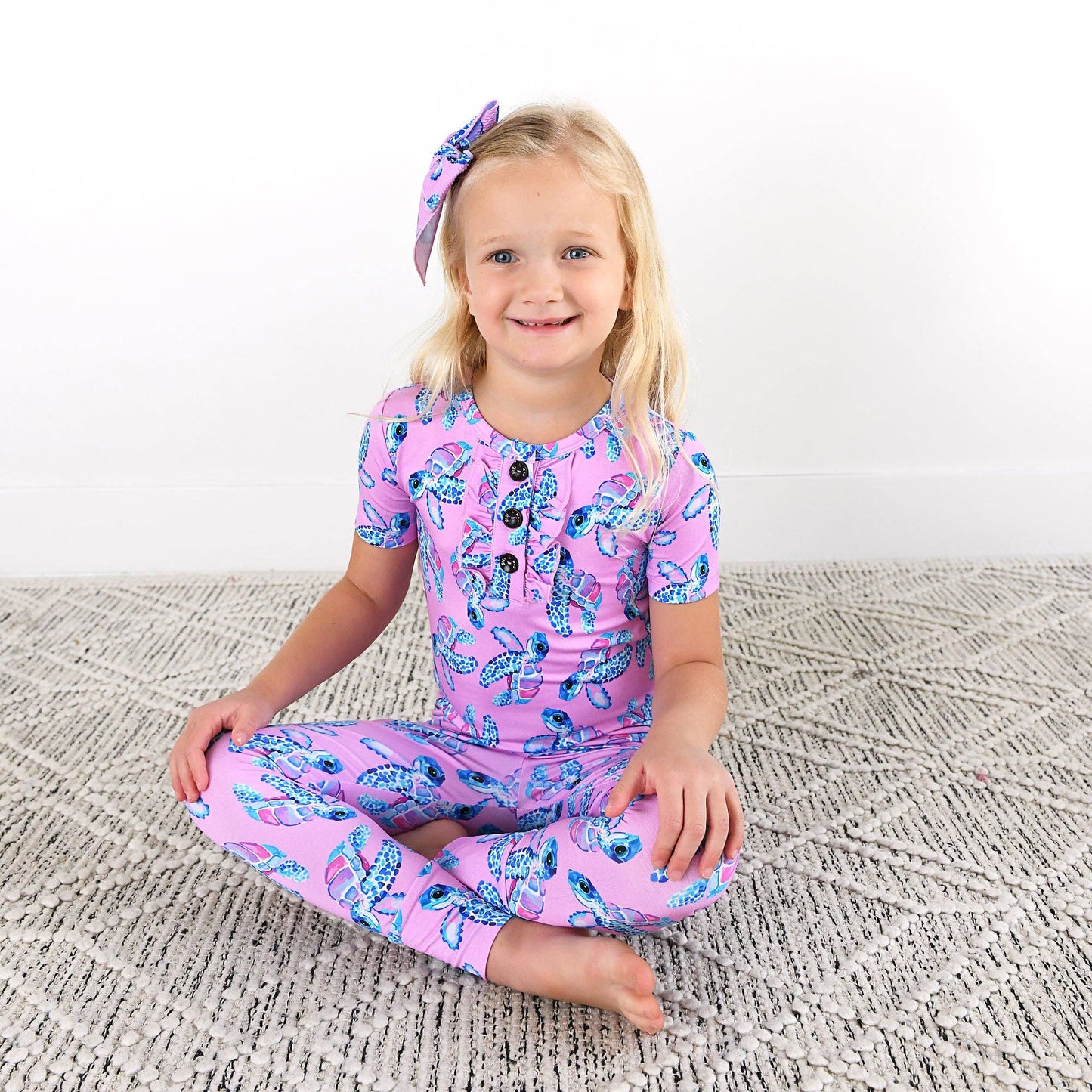 Waverly Sea Turtles Ruffle Two Piece Bamboo Kids Lounge Set