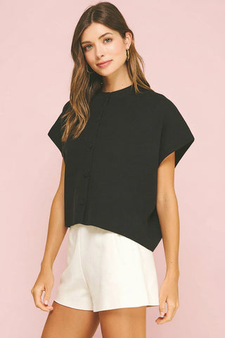 Women's Button-Down Cap Sleeve Knit Cardigan Sweater