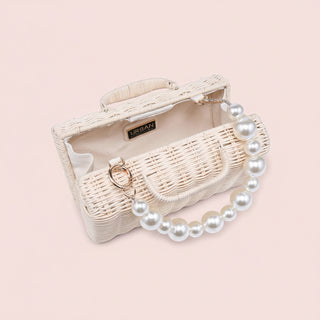 Everly Pearl-Strung Woven Box Evening Bag