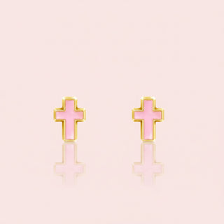 Girl Nation Pink Enamel Cross Stud Earrings