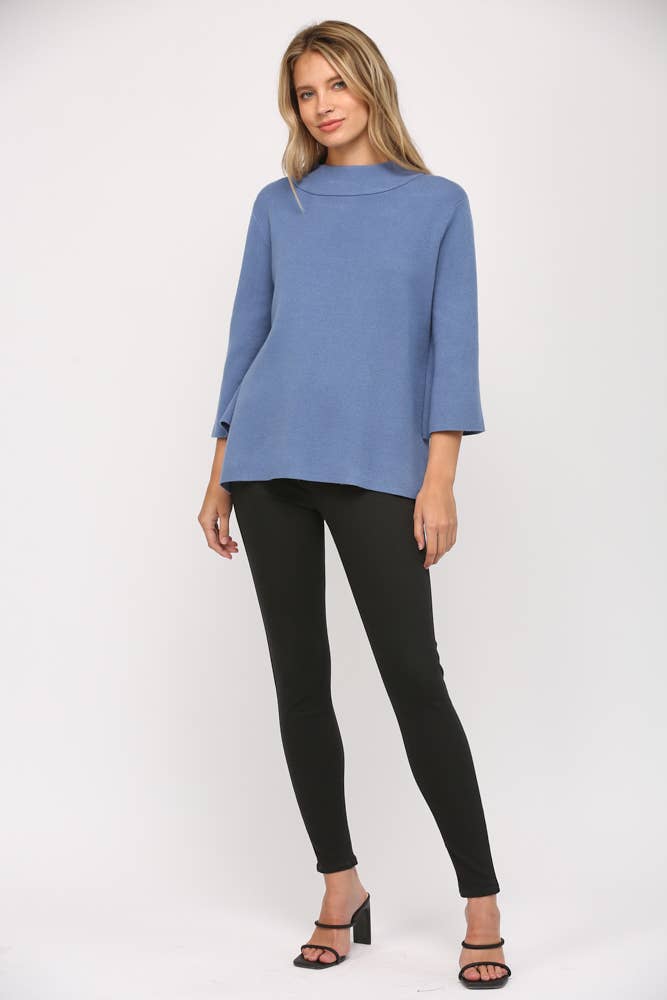 Denim Blue Mock Neck Pull Over Sweater