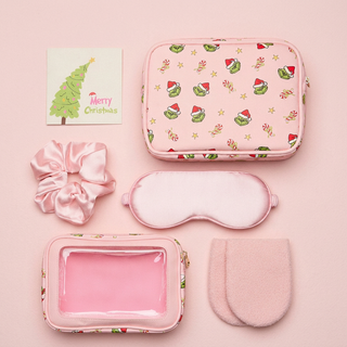 5-Piece Gift Set Cosmetic Pouch Bundle | Green Monster Pink Christmas