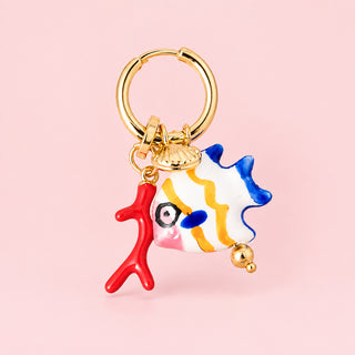 Vibrant Fish And Coral Charms Hoop Earrings