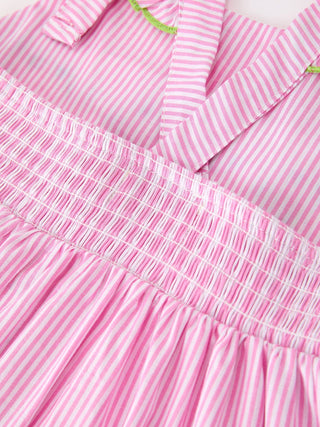 Turtle Smocked Pink Stripe Ruffle Dress