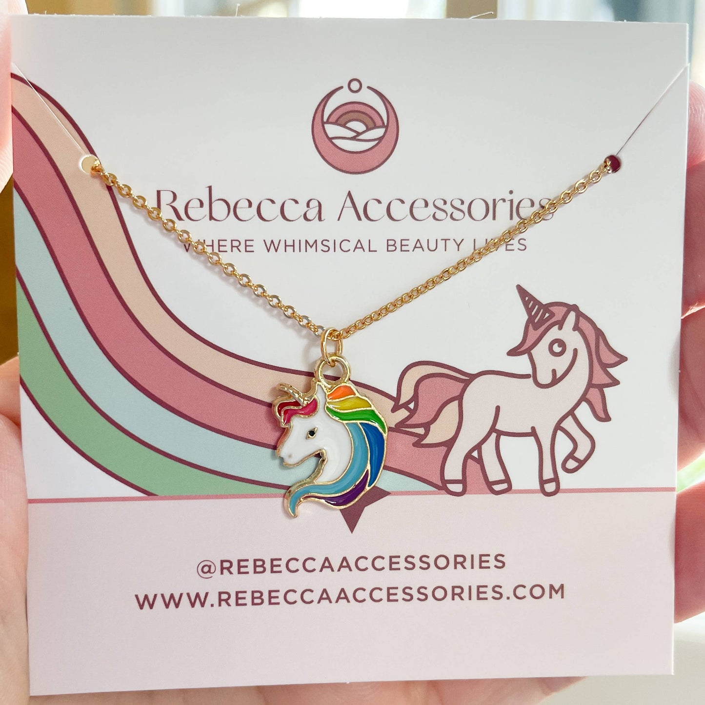 Rainbow Unicorn Enamel Charm Necklace Children's Jewelry