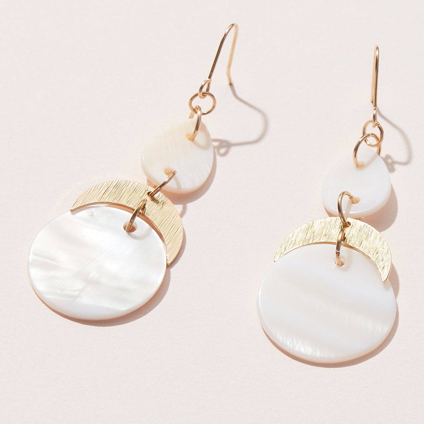 3 Round Mother of Pearl Drop Earrings