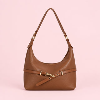 Vegan Leather Horsebit Strap Hobo Shoulder Bag