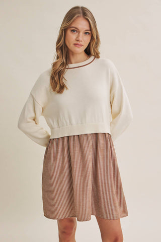 Mixed Media Long Sleeve Twofer Mini Dress