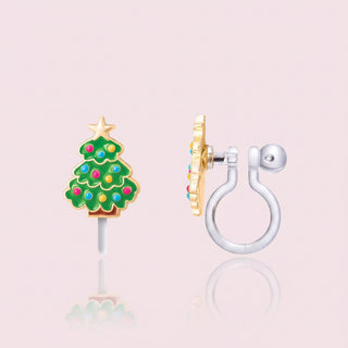 Girl Nation Happy Christmas Tree Clip-On Earrings