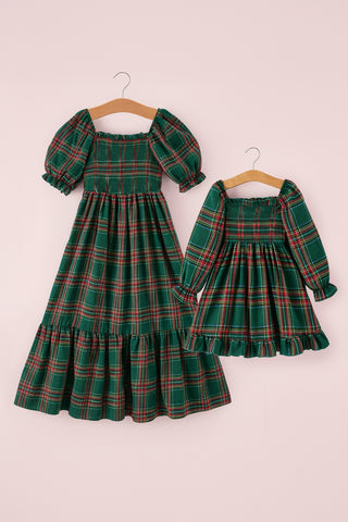 Christmas Green Plaid Mommy and Me Matching Dress