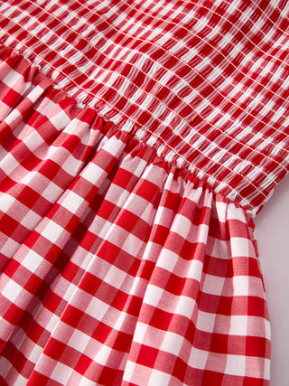 Mommy & Me Adult Dress – Red Plaid Smocked Dress