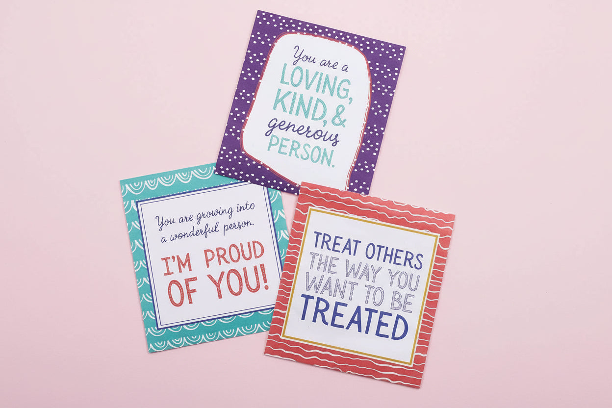Three motivational cards with positive messages on a pink background