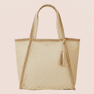Two Tone Woven Straw Tote Bag