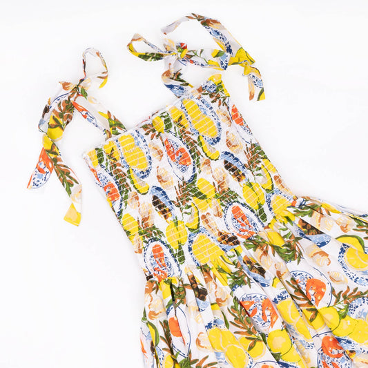Lemon Santorini Tie Top Smocked Dress