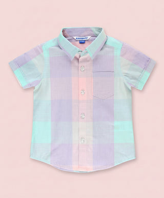 Boys Cotton Candy Plaid Short Sleeve Button Down Shirt