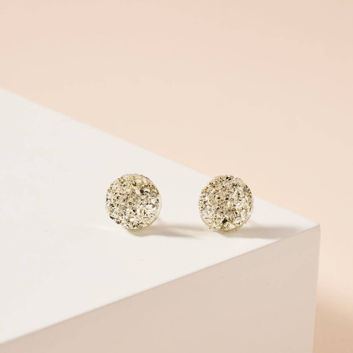 Metallic Druzy Stone Round Stud Earrings