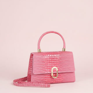 Croc Embossed Push Lock Flap Satchel