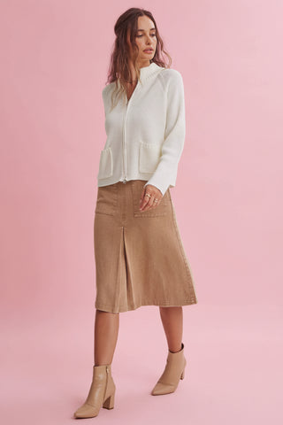Women's 2-Way Zip Up Mock Neck Ribbed Sweater Jacket