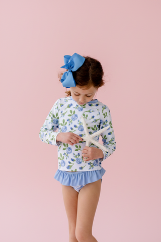 Girls’ Floral Periwinkle Long-Sleeve Rashguard Set