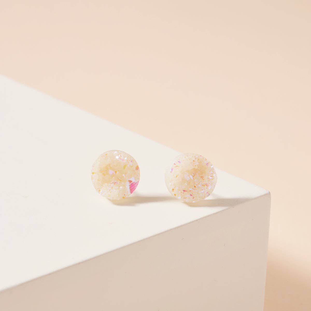 Metallic Druzy Stone Round Stud Earrings