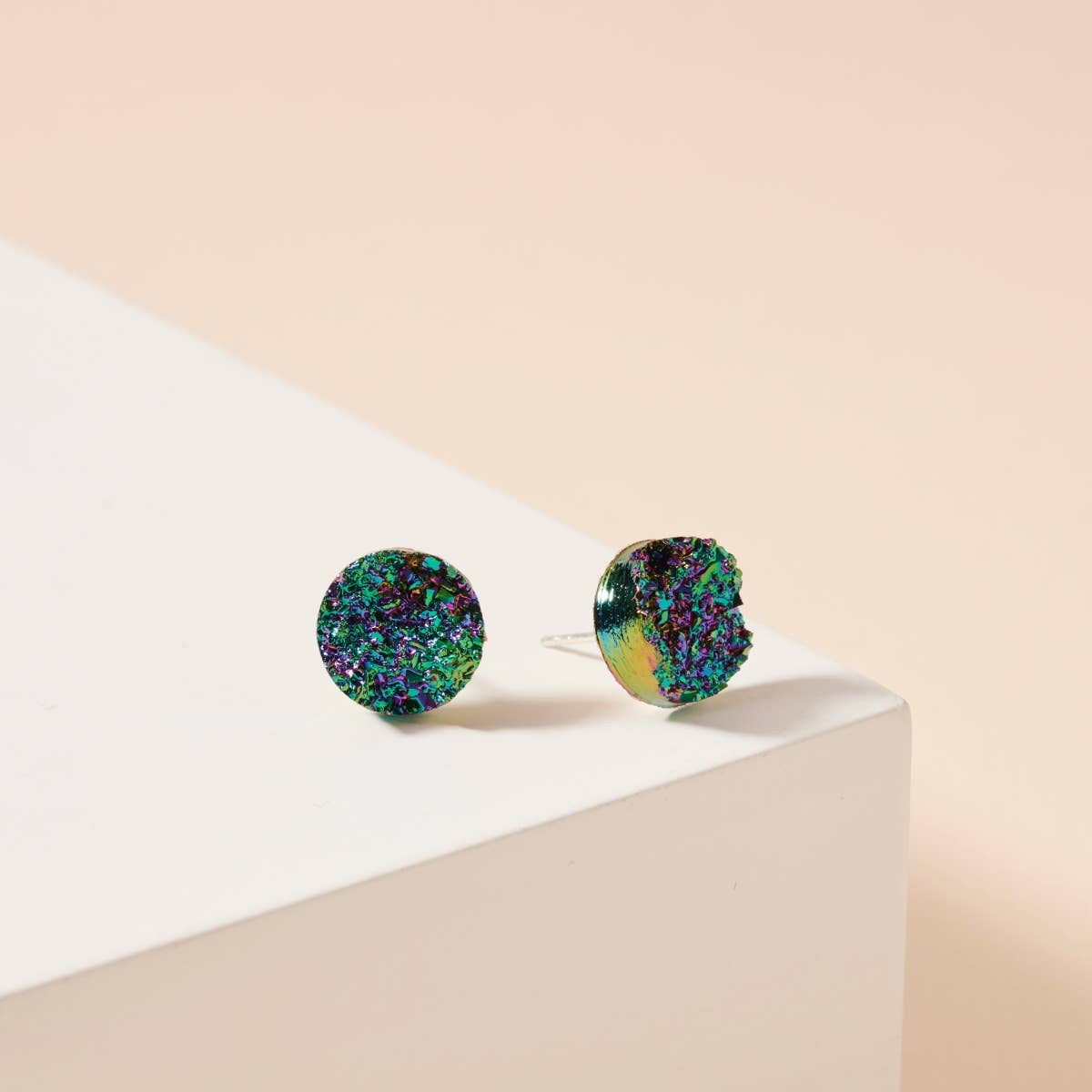 Metallic Druzy Stone Round Stud Earrings