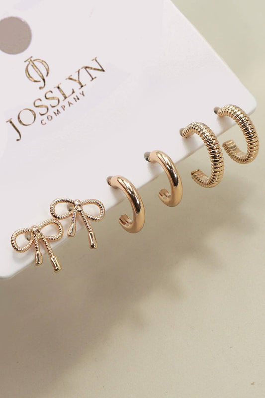 Mini Bow Huggie Hoop Trio.