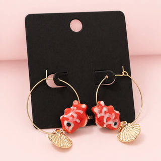 Seashell Fish Hoop Earrings