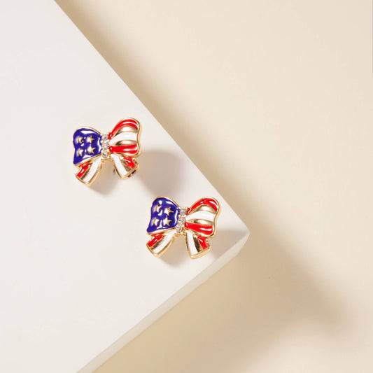 USA Flag Enamel Bow Stud Earrings