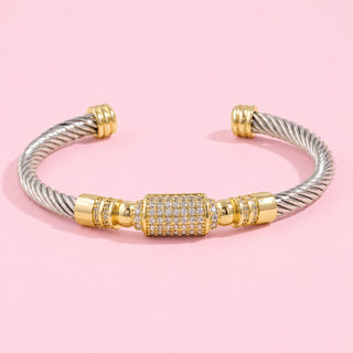 14K Gold Plated Two Tone Cuff Bracelet