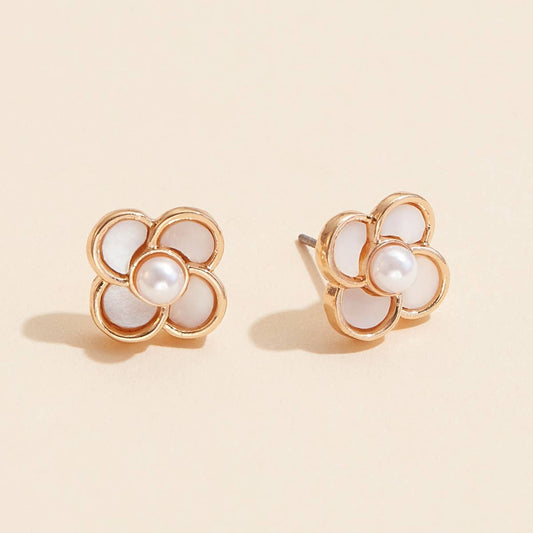 Floral Pearl & Shell Stud Earrings