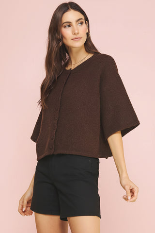 Women's Button-Down Short Sleeve Textured Knit Sweater