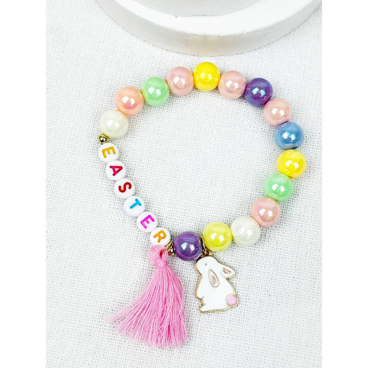 Easter Letter Bunny Charm Stretch Bracelets