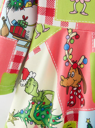 Autumn Winter Character Christmas Tree Print Girls Dress
