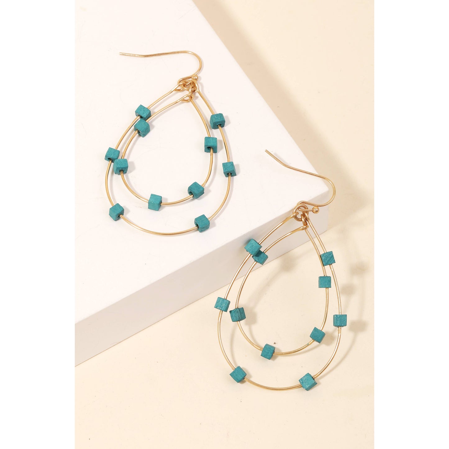 Square Beaded Layered Tear Dangle Earrings