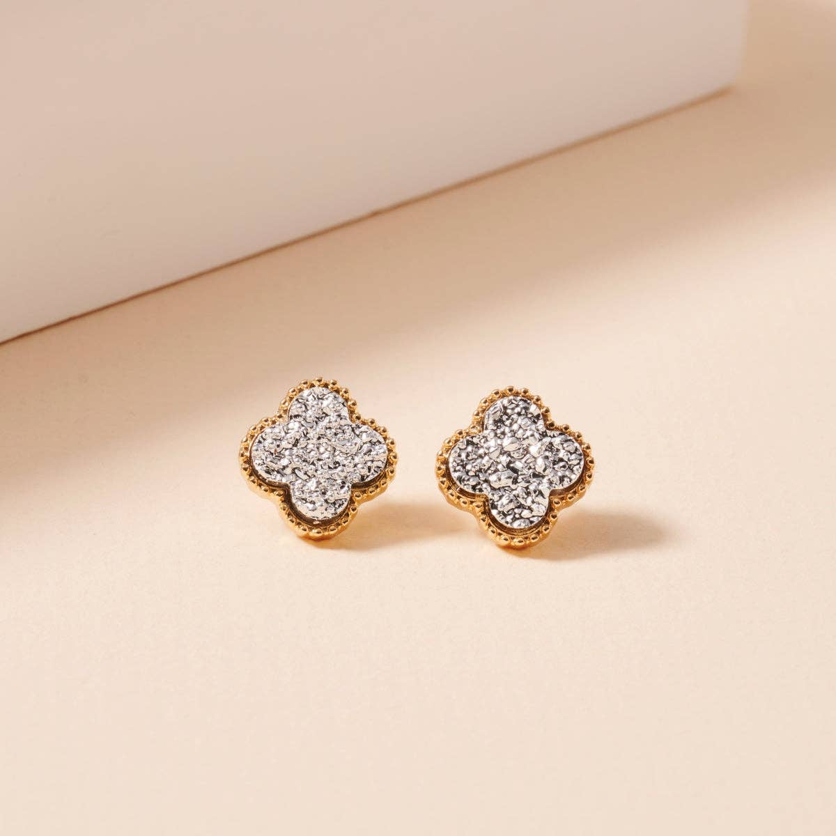 Mini Druzy Clover Stud Earrings