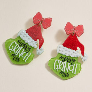 Christmas Green Monster Acetate Dangling Earrings