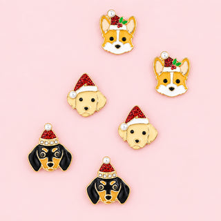 Christmas Santa Hat Puppy Dog Stud Earrings