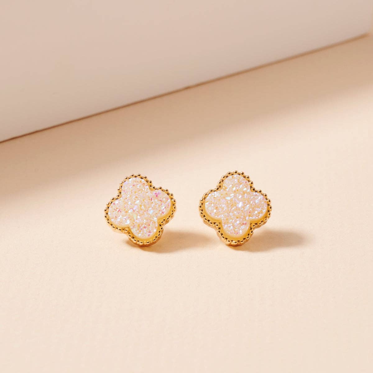 Mini Druzy Clover Stud Earrings