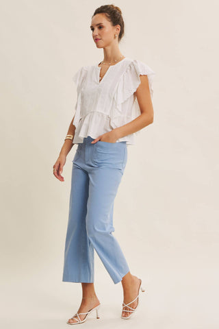 Stretch Cotton Linen High-Waist Ankle Pants